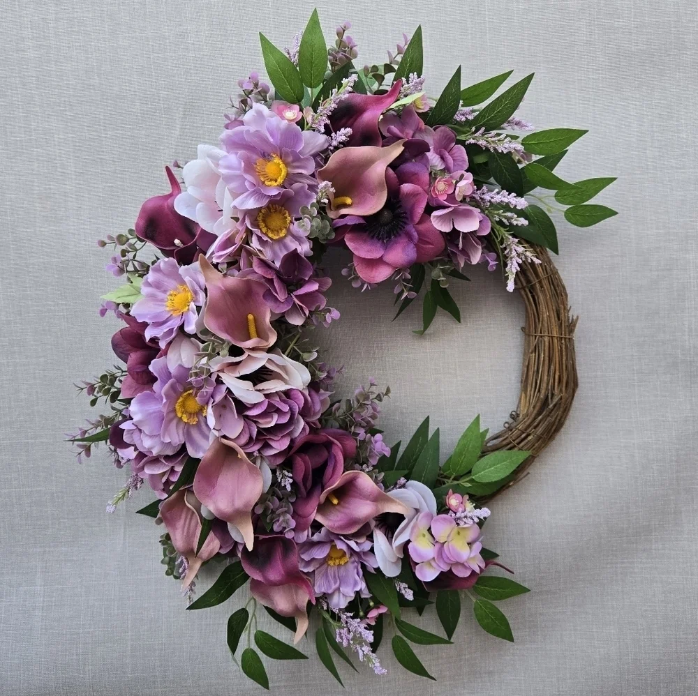 Handmade Elegant Purple and Pink Floral Wreath